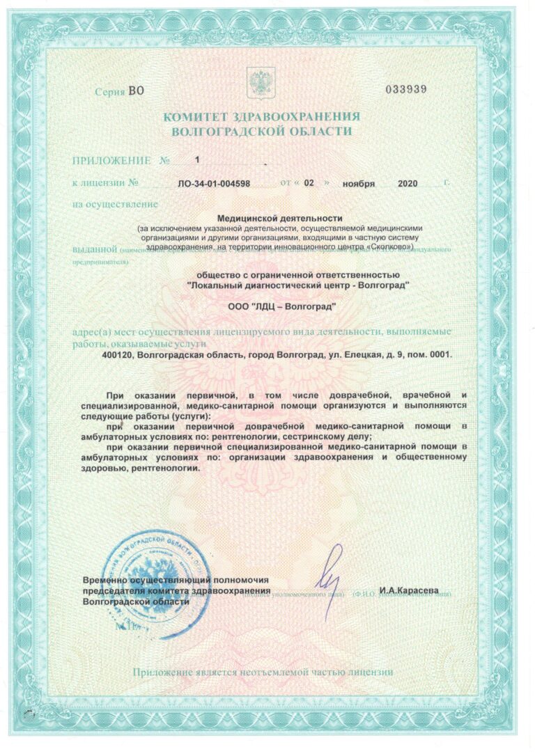 Лицензия № ЛО-34-01-004598 от 02.11.2020(приложение)